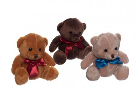 Teddies Medvěd/Medvídek sedící s mašlí plyš 3 barvy 15cm v sáčku 0+