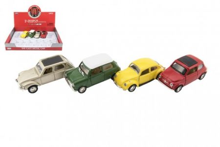 Teddies Auto retro 11cm kov/plast na baterie se světlem na zpětné natažení mix druhů 12ks v boxu