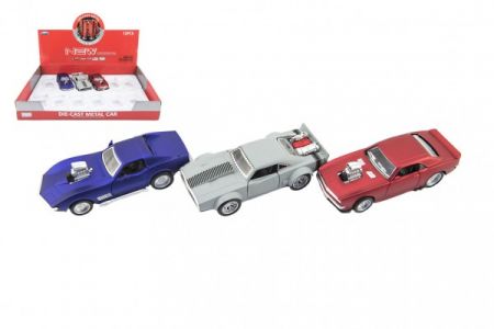Teddies Auto sportovní kov/plast 12cm na baterie se zvukem mix druhů na zpětné natažení 12ks v boxu