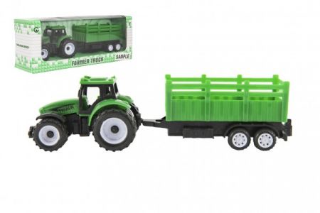 Teddies Traktor s vlekem plast 21cm na volný chod 2 barvy v krabičce 23x9x6cm