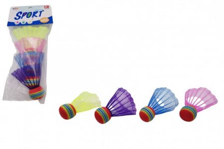 Teddies Míčky/Košíčky na badminton barevné 4ks plast v sáčku 10,5x27x5cm