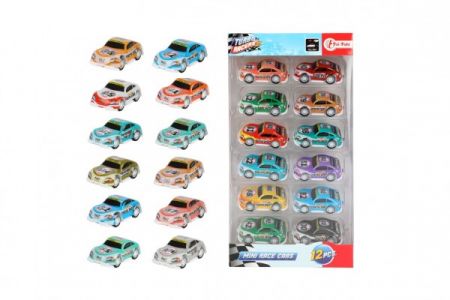 Teddies Sada auta mini závodní 12ks plast 5cm na zpětné natažení v krabičce 13x25x3,5cm