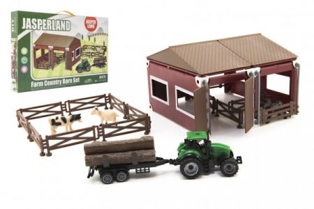 Teddies Sada domácí farma plast se zvířátky s traktorem 51ks v krabici 45x29x5,5cm