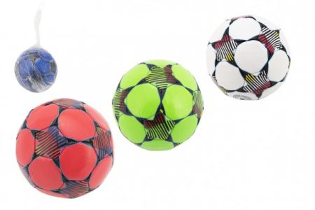 Teddies Míč fotbalový malý junior nafouknutý šitý 15cm kůže 4 barvy v síťce