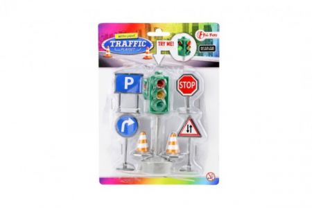 Teddies Semafor funkční + značky plast 12cm na baterie se světlem na kartě 15x20x4cm