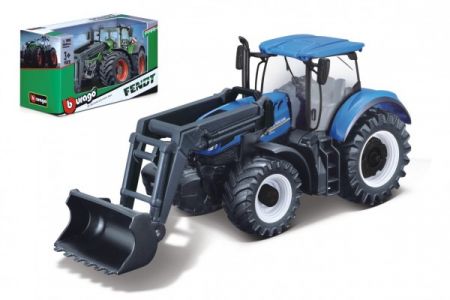 Traktor Bburago s nakladače Fendt 1050 Vario/New Holland kov/plast 16cm 2 druhy v krabičce 21x11x8cm