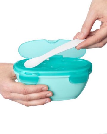 SKIPHOP SKIP HOP Miska se lžičkou v ochranném pouzdře Easy Serve Teal 240 ml, 3m+