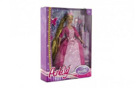 Teddies Panenka princezna Anlily s dlouhým copem plast 28cm asst 2 barvy v krabici 23x32x7cm