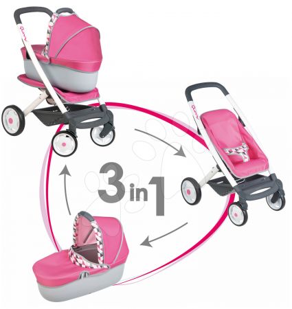 Smoby  SM253197 dětský kočárek Maxi-Cosi & Quinny 3v1 retro s nosítkem (rukojeť 65,5cm) růžový