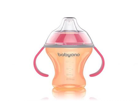 BabyOno BABYONO Hrnek netekoucí s měkkým náustkem Natural Nursing 180 ml oranžová