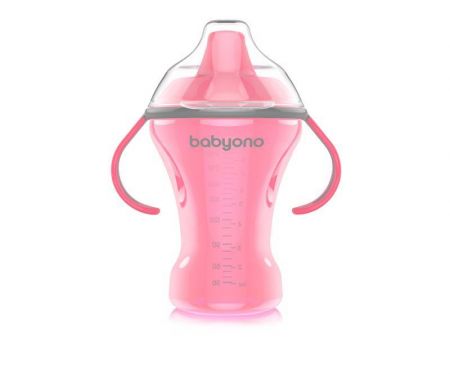 BabyOno BABYONO Hrnek netekoucí s tvrdým náustkem Natural Nursing 260 ml růžová