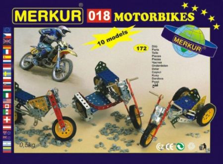 Merkur Toys Stavebnice MERKUR 018 Motocykly 10 modelů 182ks v krabici 26x18x5cm
