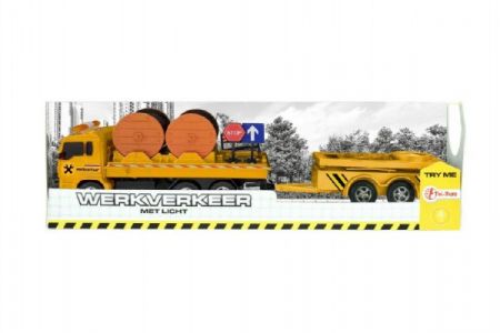 Teddies Auto s nadměrným nákladem a s přívěsem plast 29cm na baterie se světlem v krabici 32x10x7cm