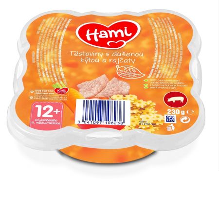 HAMI HAMI Malý Gurmán: Těstoviny s dušenou kýtou a rajčaty (230 g)