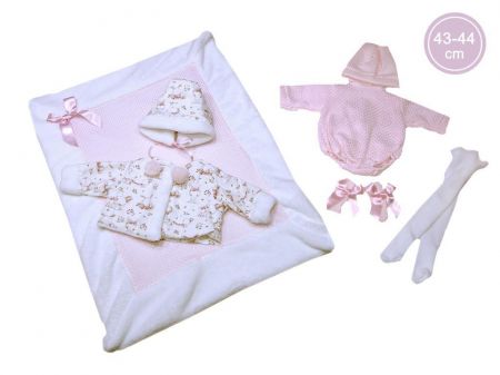Llorens Obleček pro panenku miminko New Born velikosti 43-44 cm 5dílný růžovo-bilý