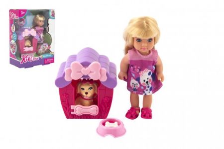Teddies Panenka Kiki Anlily kloubová plast 12cm s mazlíčkem v boudě v krabičce 12x16x6cm