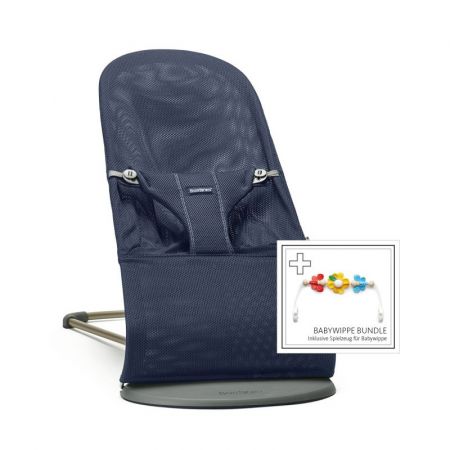 BabyBjörn lehátko Bouncer BLISS Mesh-Navy blue s hračkou