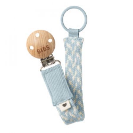 BIBS klip na dudlík Paci Braid Baby Blue/Ivory