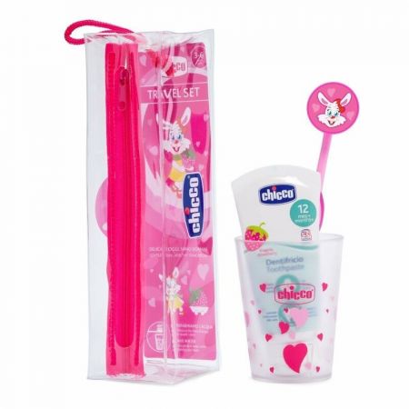 Chicco CHICCO Set péče o zuby Travel růžový, 3r+