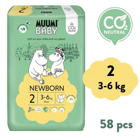 Muumi Baby Eko pleny 2 Mini 3–6 kg 58 ks