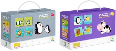 DODO DODO Puzzle Duo 12x2 dílků, sada 2 balení Co jedí zvířátka a Maminky a děti, 18m+