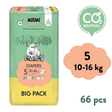 Muumi Baby Eko pleny 5 Maxi+ 10–16 kg 66 ks