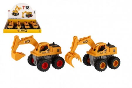 Teddies Auto stavební bagr 15x8cm plast na setrvačník 2 druhy 8ks v boxu