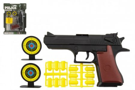 Teddies Pistole špuntovka 17cm plast + náboje 12ks + terč 2ks na kartě