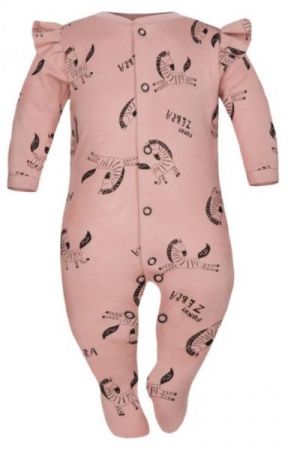 Baby Nellys Overálek Funny Zebra s volánkem, zapínání uprostřed, pudrový, vel. 68, 68 (3-6m)