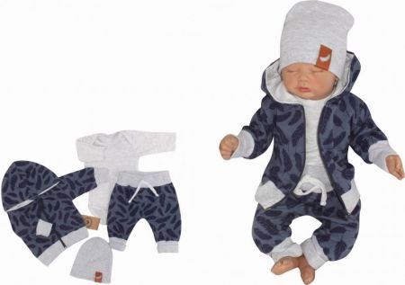 Z&Z Z&Z 4-dílná tepláková souprava Pírka, kabátek, tepláčky, čepička a body, modrá, vel. 74, 74 (6-9m)