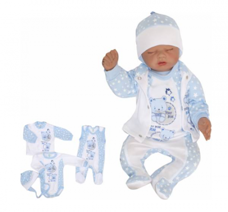 Z&Z Z&Z 4-dílná soupravička body, dupačky, kabátek a čepička Medvídek - sv. modrá, vel. 56, 56 (1-2m)
