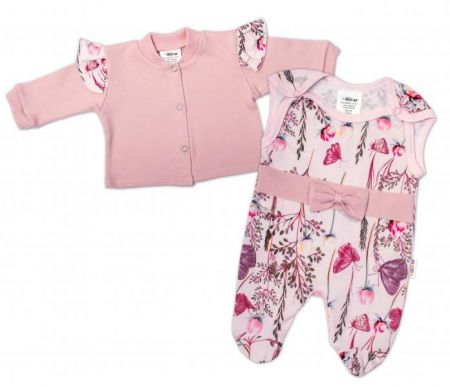 Baby Nellys 2-dílná sada, bavlněné dupačky s košilkou Motýlci, růžová, bílá, vel. 68, 68 (3-6m)