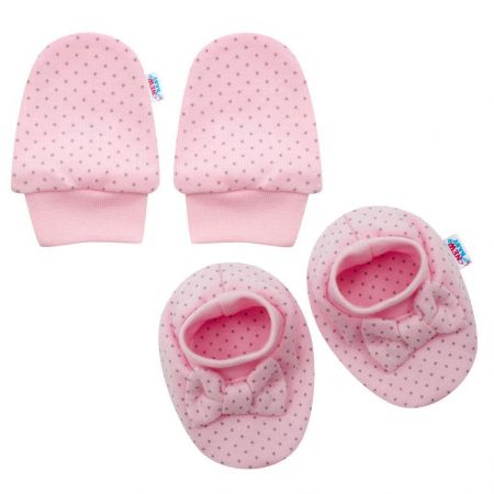Kojenecký bavlněný set-capáčky a rukavičky New Baby Lovely puntíky Růžová Univerzální