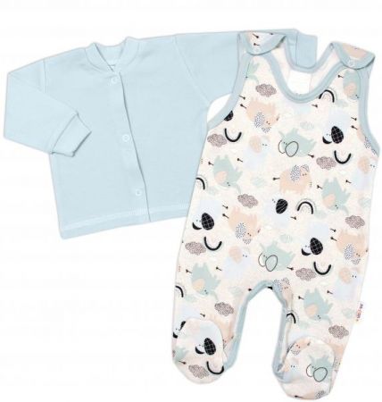 Baby Nellys 2-dílná sada, bavlněné dupačky s košilkou Sloníci, modré, vel. 68, 68 (3-6m)