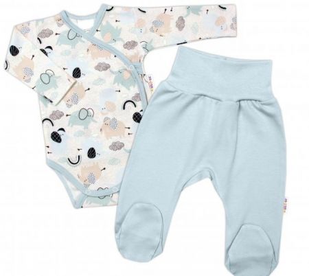 Baby Nellys 2-dílná sada, body dl.rukáv zap. bokem, polodupačky Sloníci, modrá, vel. 68, 68 (3-6m)