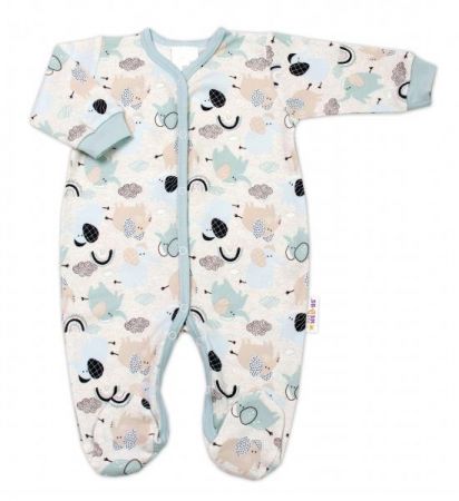 Baby Nellys Kojenecký bavlněný overálek, zapínání uprostřed, Sloníci, modrý, vel. 62, 62 (2-3m)