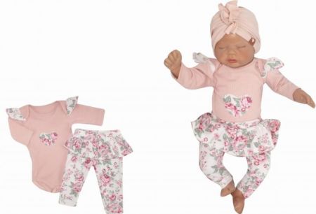 Z&Z Z&Z 2-dílná soupravička body a legíny se sukničkou Květy - pudrová/ecru, 56 (1-2m)