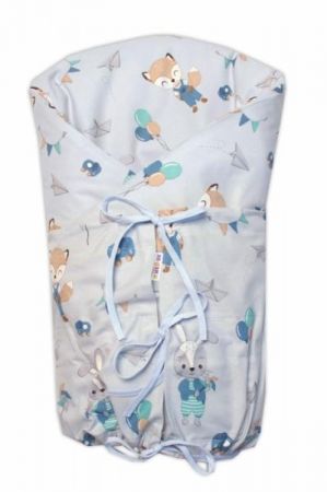 Baby Nellys Klasická retro zavinovačka LALLY šněrovací s výplní, Liška a zajíc, modrá