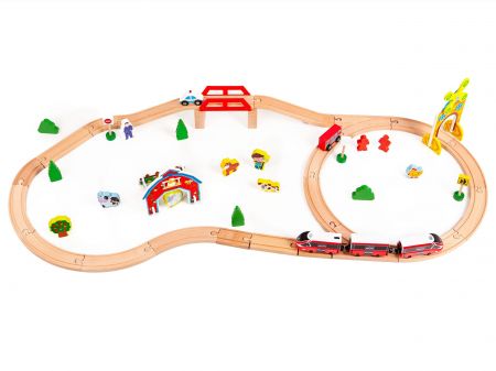 Dřevěná kolej Ecotoys s vláčky a doplňky