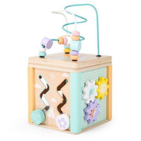 Dřevěná edukační kostka ECOTOYS s aktivitami a bludištěm