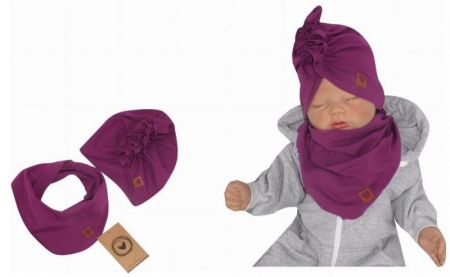 Z&Z Z&Z Stylová dětská jarní/podzimní bavlněná čepice, turban s šátkem, švestka, 56-68 (0-6 m)
