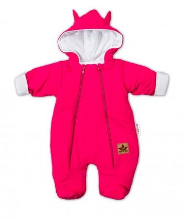 Baby Nellys Kombinézka s dvojitým zapínáním, s kapucí a oušky - malinová, vel. 68, 68 (3-6m)