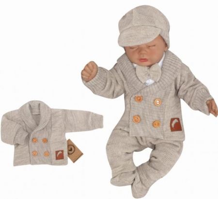 Z&Z Z&Z Pletený elegantní svetřík s knoflíčky Boy, béžový, vel. 68, 68 (3-6m)