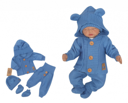 Z&Z Z&Z 4-dílná kojenecká soupravička, kabátek, tepláčky, čepička a botičky - jeans, vel. 74, 74 (6-9m)