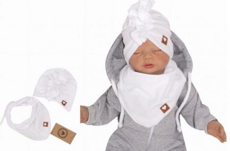 Z&Z Z&Z Stylová dětská jarní/podzimní bavlněná čepice, turban s šátkem, bílá, 68/80, 68-80 (6-12m)