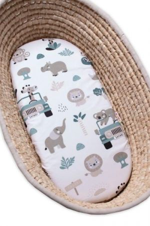 Baby Nellys Dětské bavlněné prostěradlo do kočárku, koše, Baby Safari - bílé s potiskem, 90x40