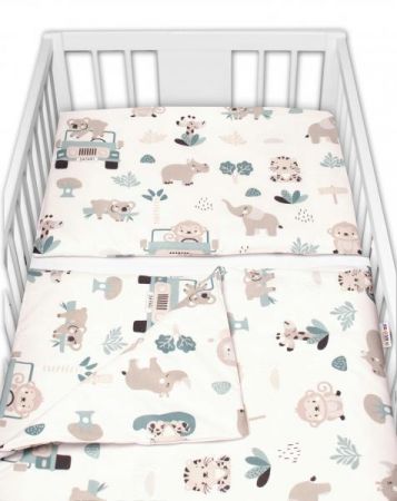 Baby Nellys 2-dílné bavlněné povlečení, Baby Safari, bílá s potiskem, 120x90