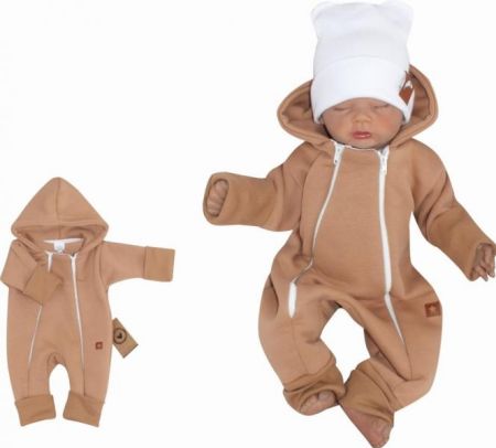 Z&Z Z&Z Dětský teplákový dvouvrstvý rostoucí overálek s kapucí, cappuccino, vel. 80, 80 (9-12m)