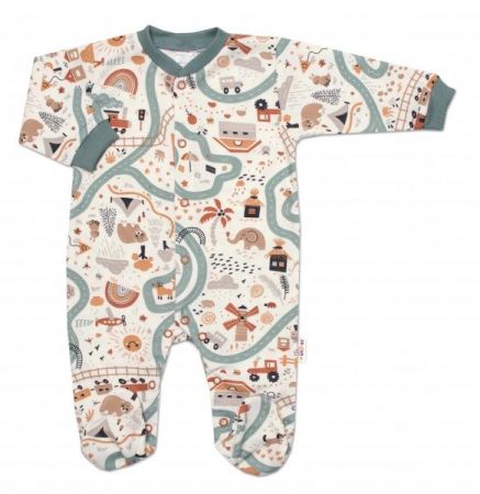Mrofi Kojenecký overal zapínání uprostřed, Road Trip - khaki, vel. 80, 80 (9-12m)