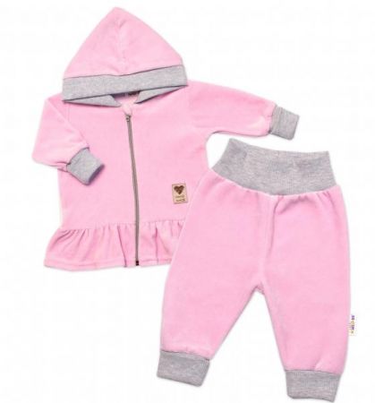 Baby Nellys Velurová, semišková tepláková souprava s volánkem Girl, růžová, vel. 68/74, 68-74 (6-9m)